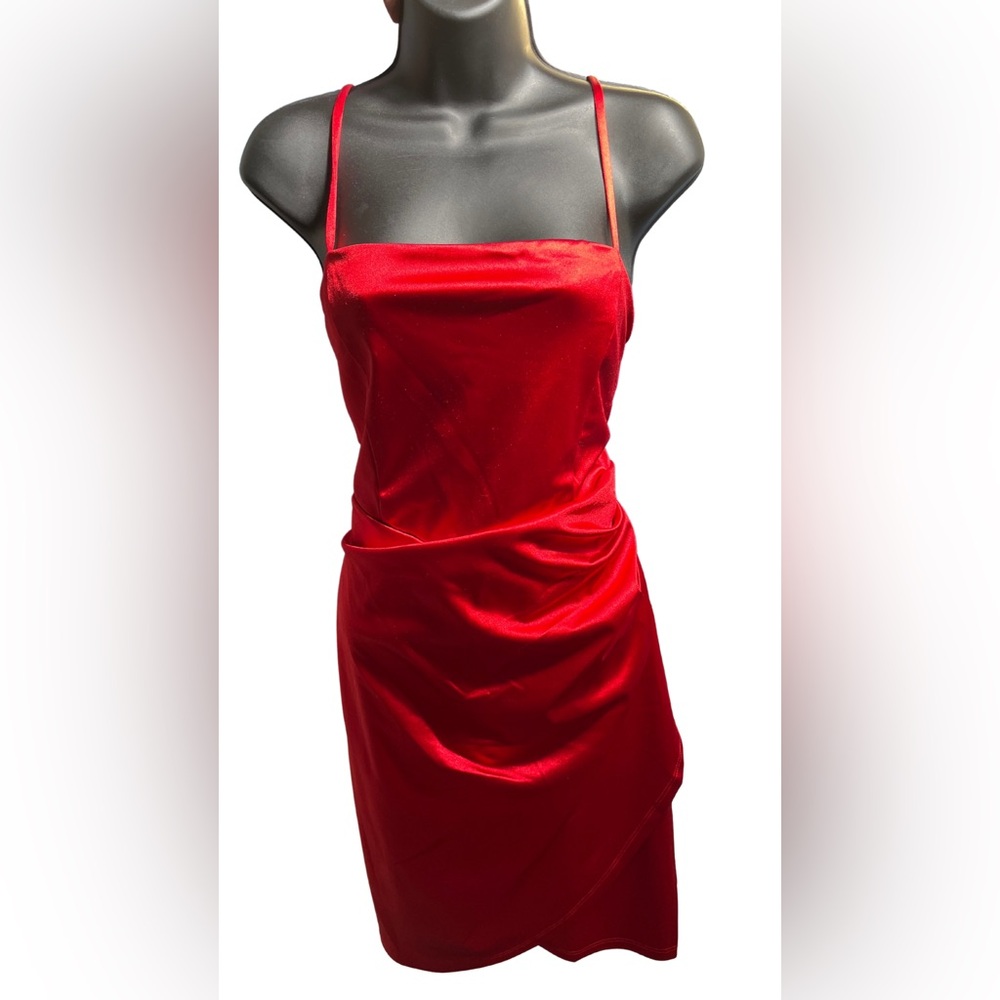 Emerald Sundae Red Ruched Backless Cocktail Dress